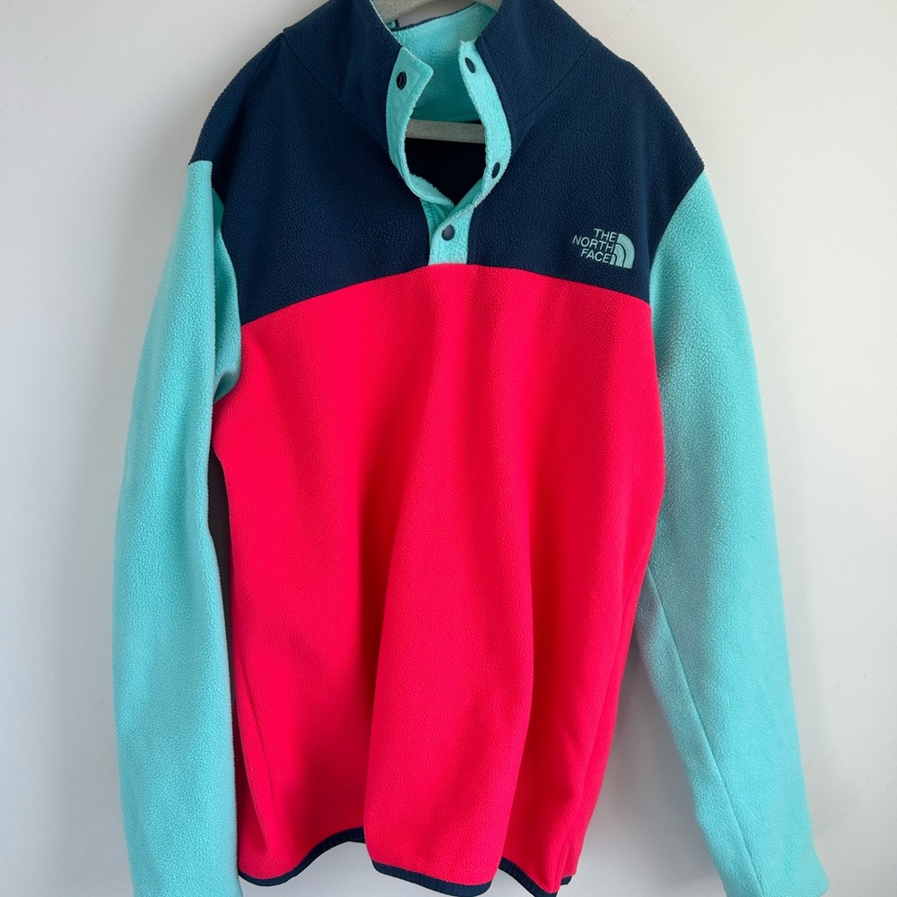 The North Face Girl’s Colorblock Zip Fleece - Hot Pink/Teal/Navy - Picture 1 of 3